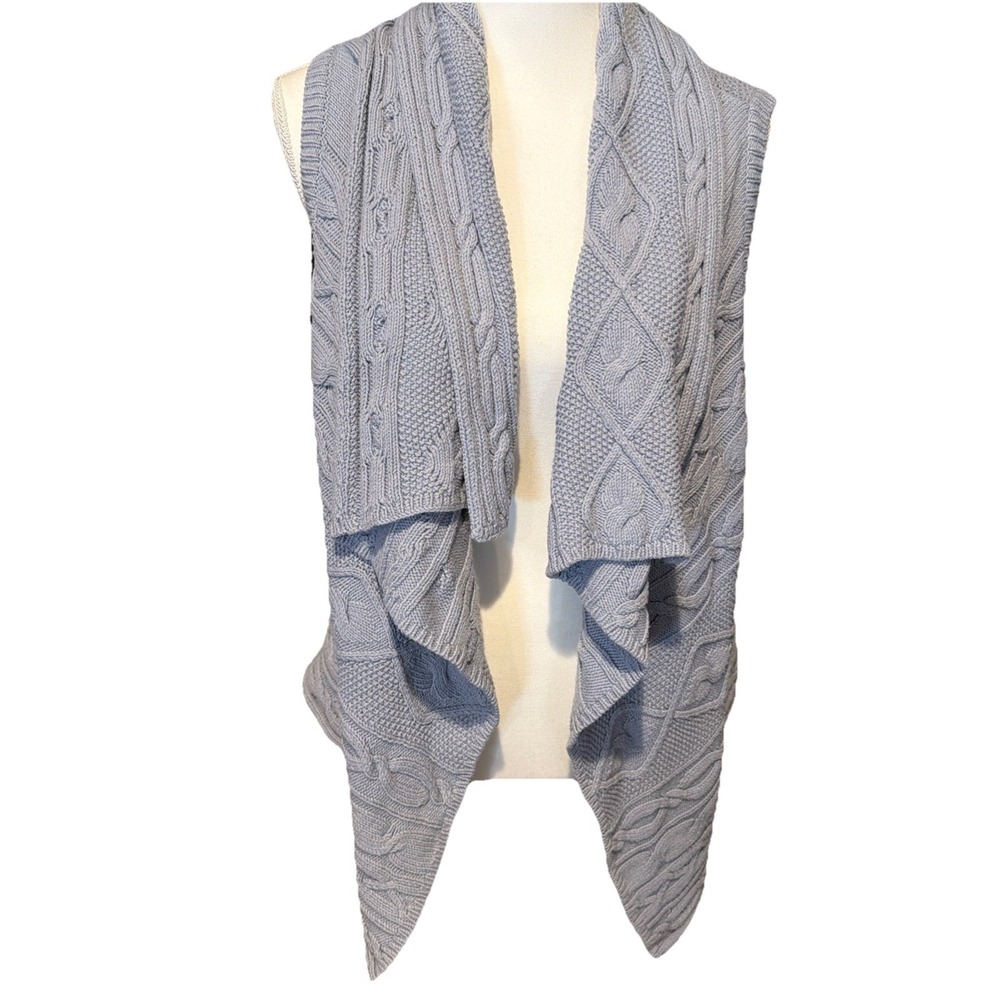 J Jill Y2K Open Front Waterfall‎ Cable knit sleeveless Sweater gray Med